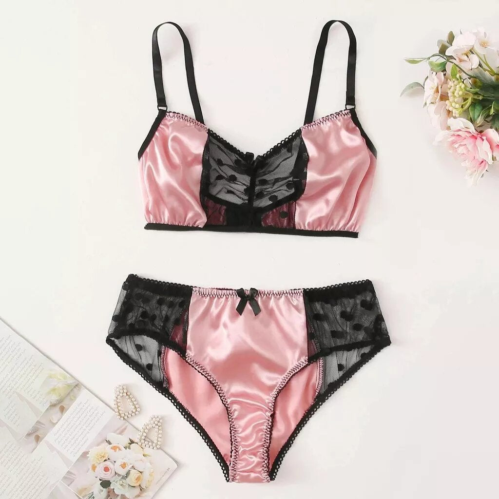     ensemble lingerie Leonie satin rose