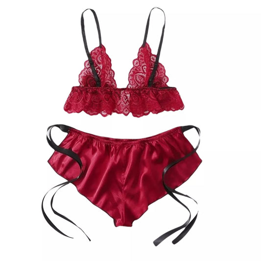     ensemble lingerie satin rouge Millie