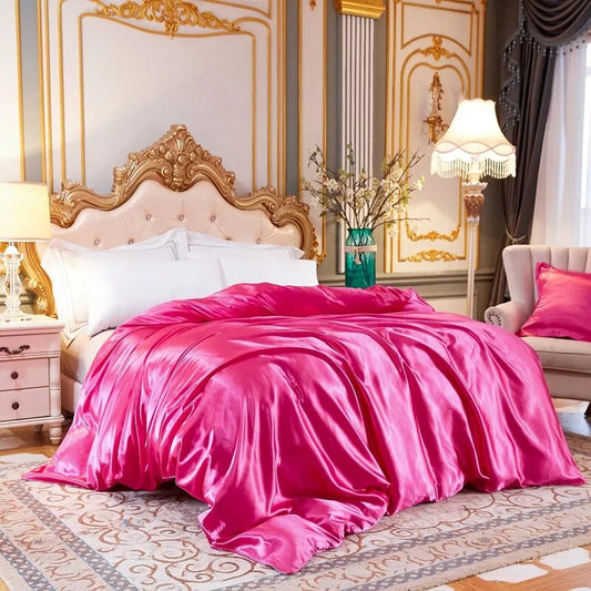 housse de couette en satin rose flash