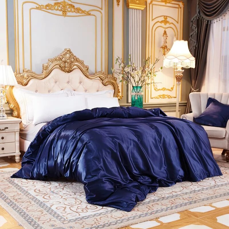 housse de couette satin bleu nuit