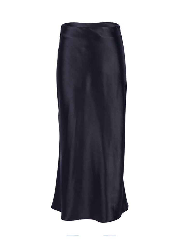 Jupe fluide femme satin noir