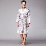 kimono satin homme dragon blanc