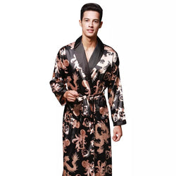kimono satin homme dragon noir