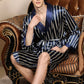 kimono satin homme rayé bleu marine