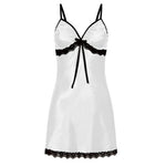 Nuisette satin dentelle bicolore blanche