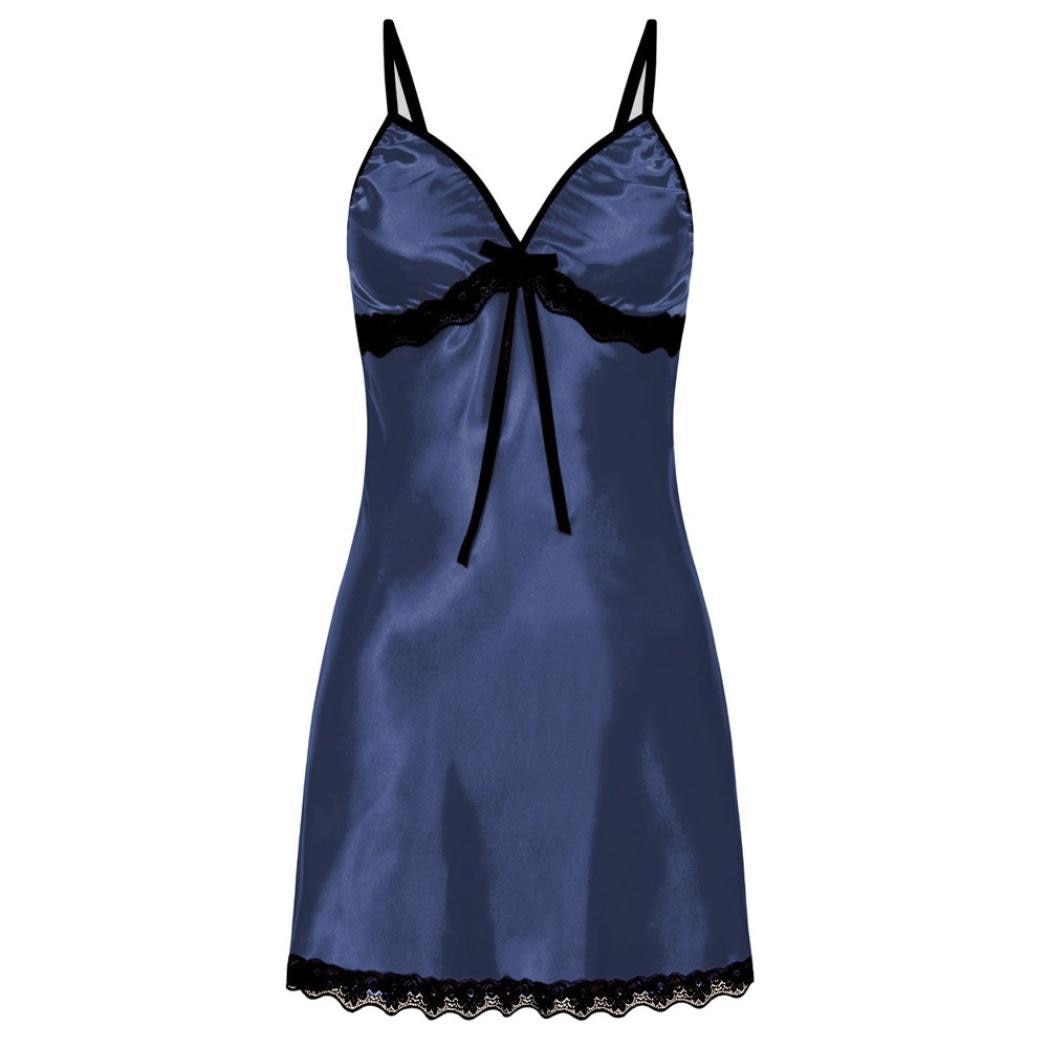 Nuisette satin à dentelle bicolore bleu
