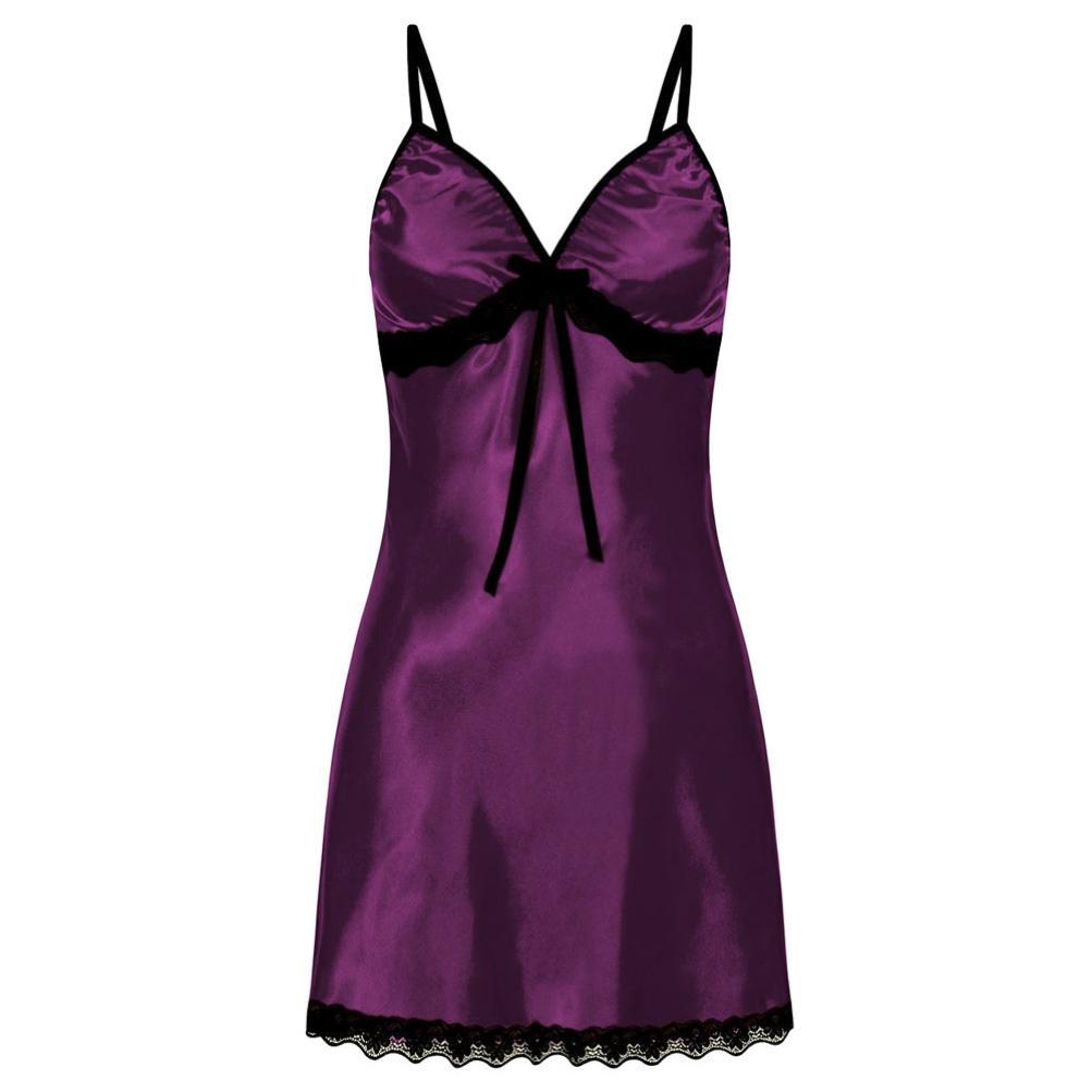 Nuisette satin dentelle bicolore violette