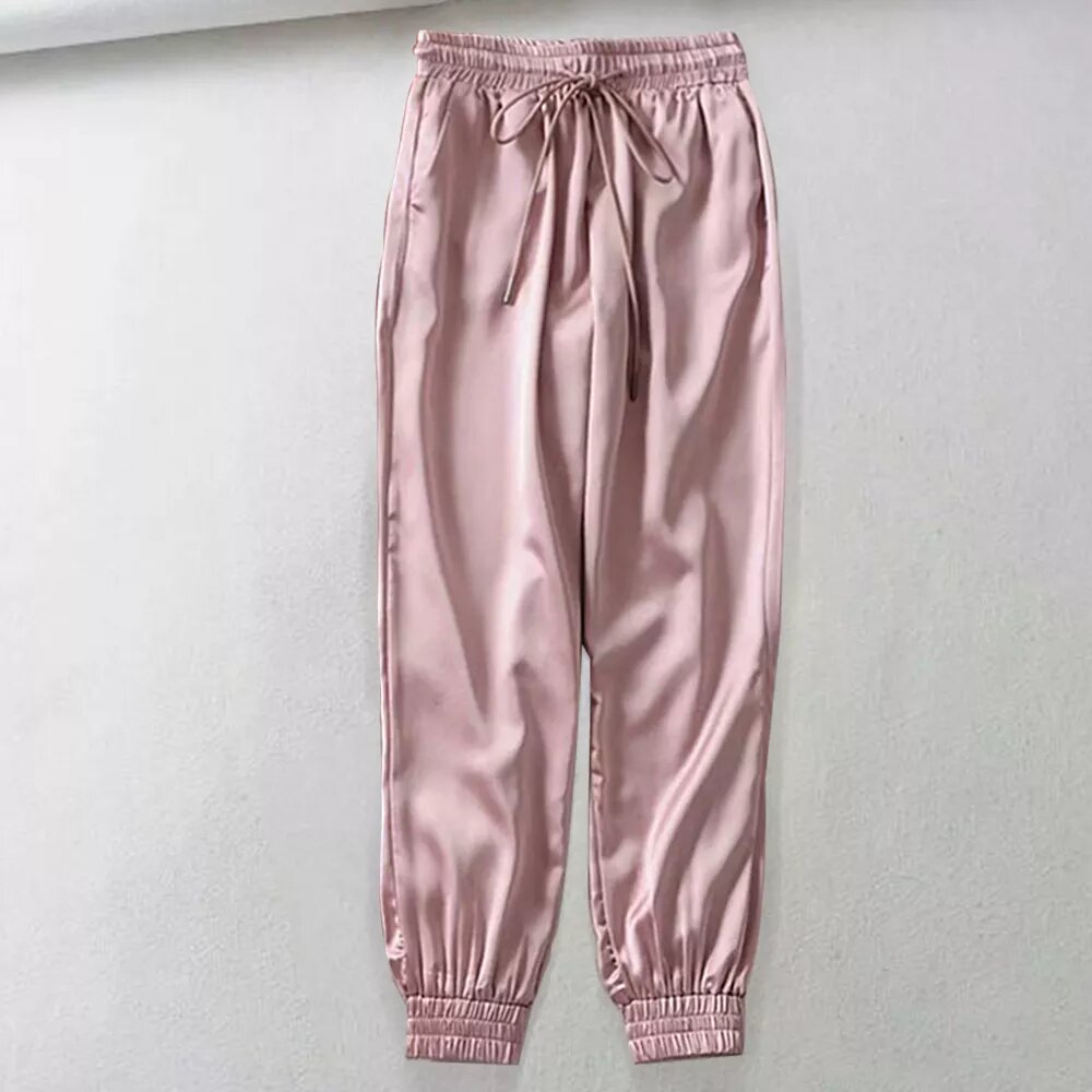 pantalon satin cargo rose