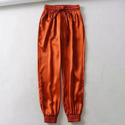 Red satin cargo pants