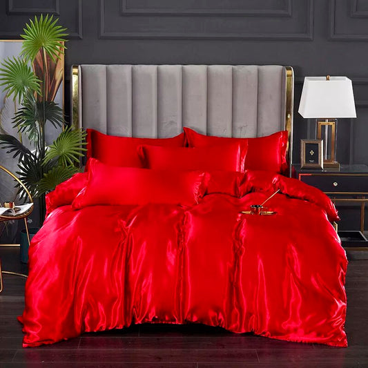 parure de lit en satin rouge