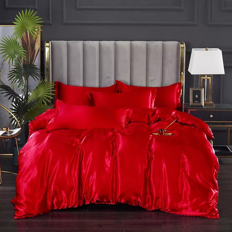 parure de lit en satin rouge