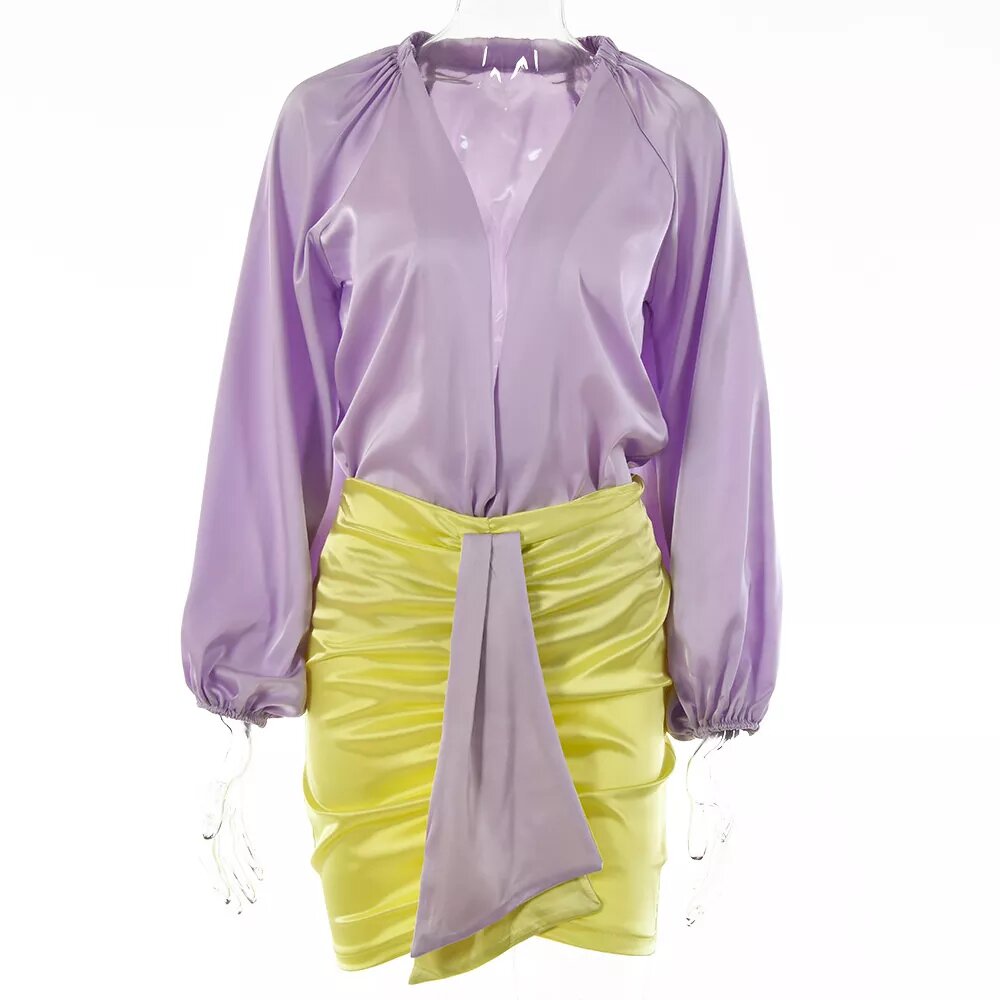    robe bicolore satinée or et violette