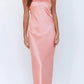     robe maxi en satin bustier et rose peche