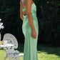     robe maxi en satin et bustier vert sauge