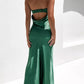 robe maxi en satin verte bustier