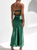robe maxi en satin verte bustier