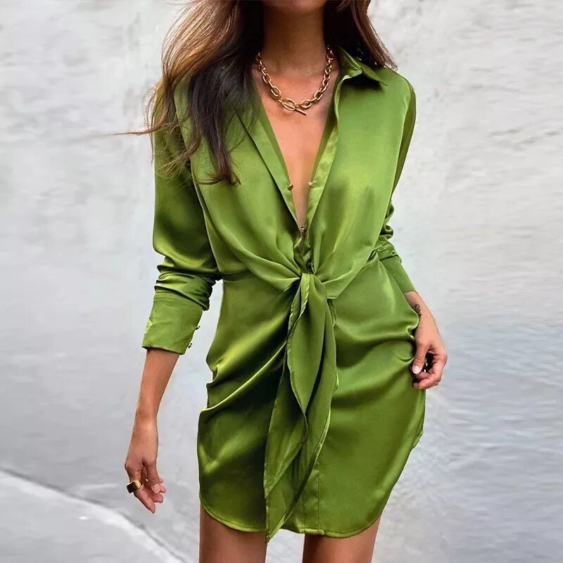 robe satin anna vert acidulé