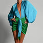 robe satin bicolore bleu et verte