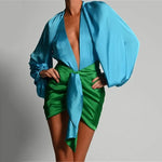 robe satin bicolore bleu et verte