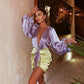 robe satin bicolore or et violet