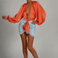     robe satinée bicolore orange et bleu