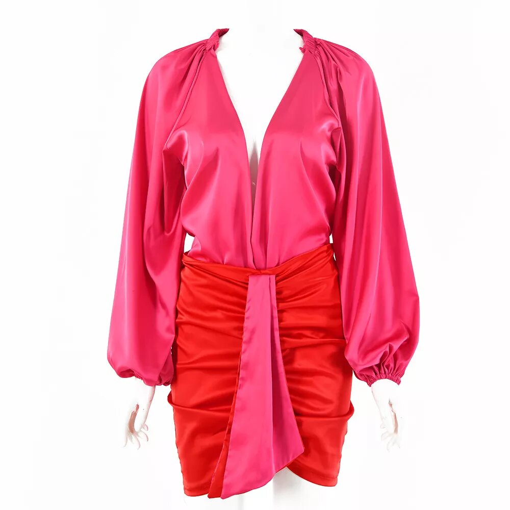    robe satinée bicolore rose et rouge