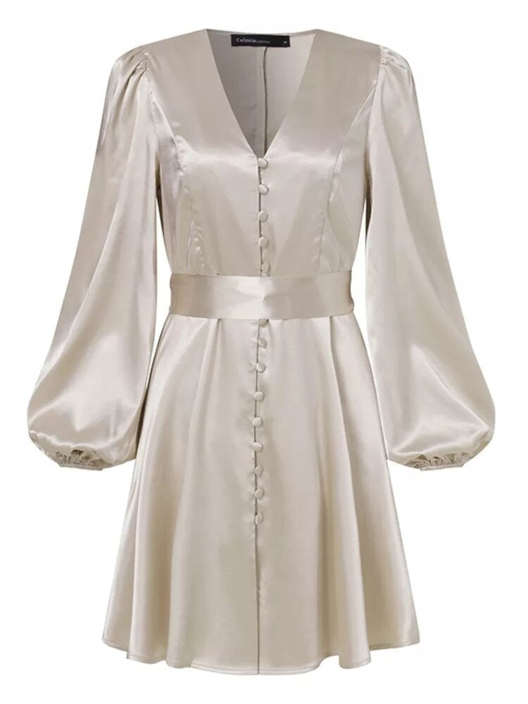     robe satinée boutonnée crème