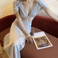 robe satin empiècement grise dentelle