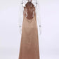 robe satin longue beige col croisé