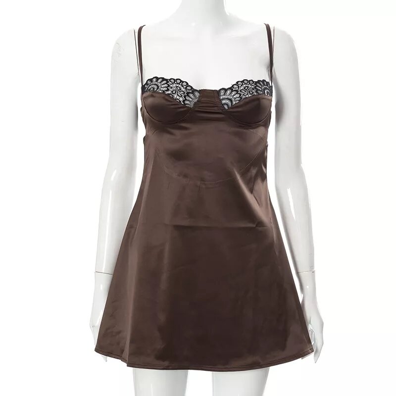     robe satin marron nuisette