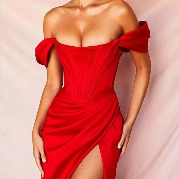 Red Victoria satin dress