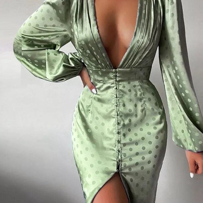 robe verte a pois en satin