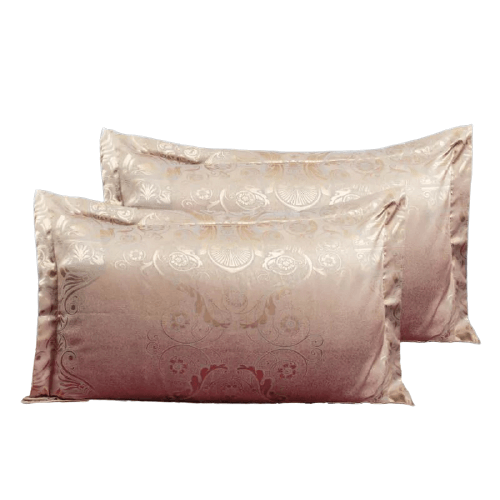    taie d oreiller satin motif jacquard beige oranger